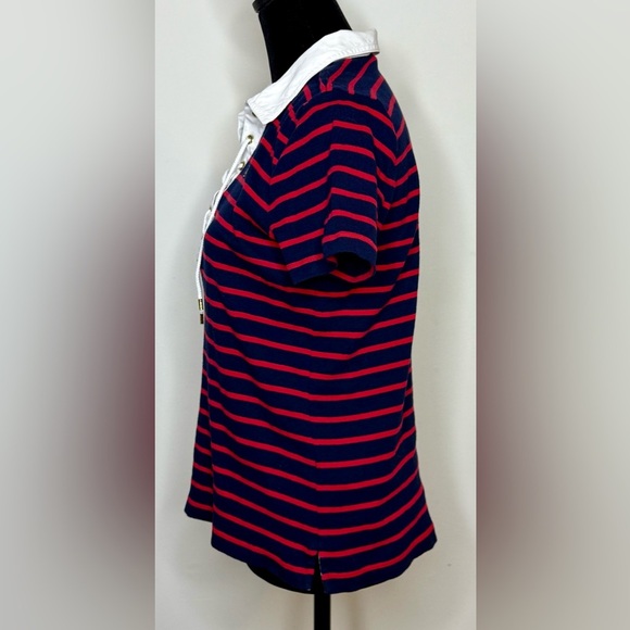 Ralph Lauren preppy nautical stripe lace up collar polo shirt medium EUC - Picture 7 of 8